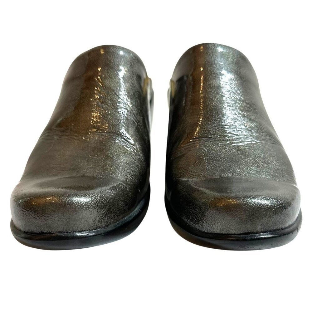 NAOT Pewter Gray Patent Leather Mid Heel Clogs Size 39 - Picture 3 of 9